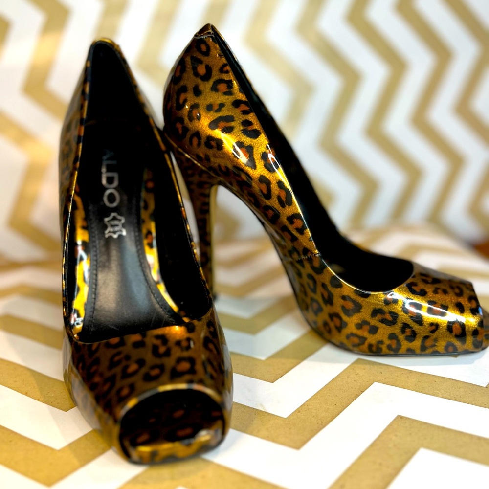 Aldo Leopard Print Heels - Black and Brown